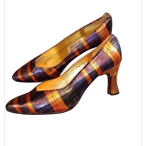 Y2k 80s Timothy Hitsman Multicolor Striped Heels Sz 7M Vintage